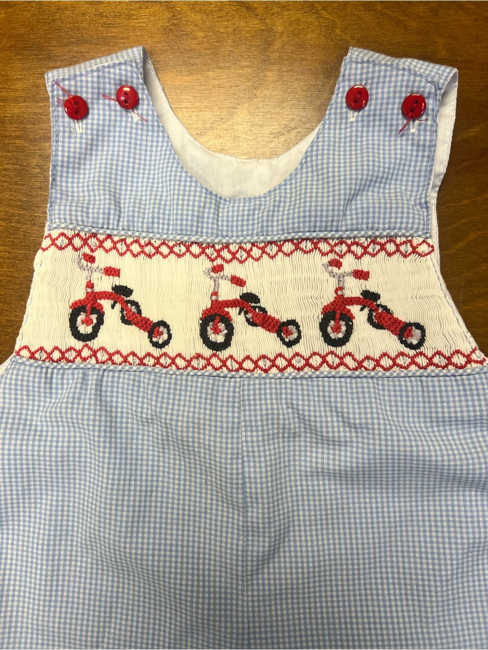 Smocked Tricycle Classic southern style 12 month boy  overalls, boutique